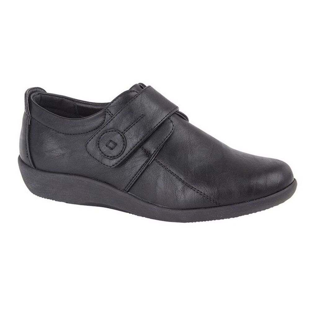 Boulevard Womens/Ladies X Wide EE Fit Touch Fastening Bar Shoe / Black